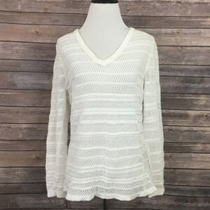 Rag & Bone White Crochet V-Neck Sweater Pullover size Large